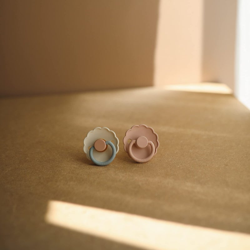 FRIGG Daisy Natural Rubber Baby Pacifier | Made in Denmark | BPA-Free (Cotton Candy/Sandstone, 6-18 Months) 2-Pack - Image 4