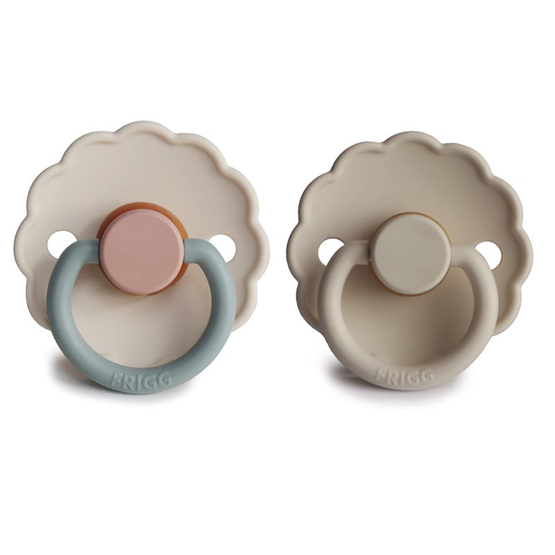 FRIGG Daisy Natural Rubber Baby Pacifier | Made in Denmark | BPA-Free (Cotton Candy/Sandstone, 6-18 Months) 2-Pack - Image 2