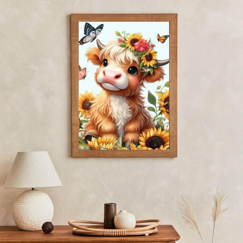 Yanfairy Highland Cow Diamond Art Kits for Adults, Round Full Drill Paint with Diamond Gem Art Crafts Kits, DIY Cow Sunflower 5D Diamond Painting Kits, Beginners Diamond Dots Wall Decor 12x16inch - Image 2