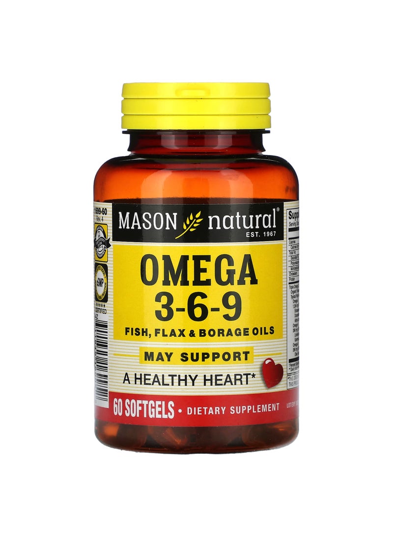 Mason Natural Omega 3-6-9, Fish, Flax & Borage Oils, 60 Softgels