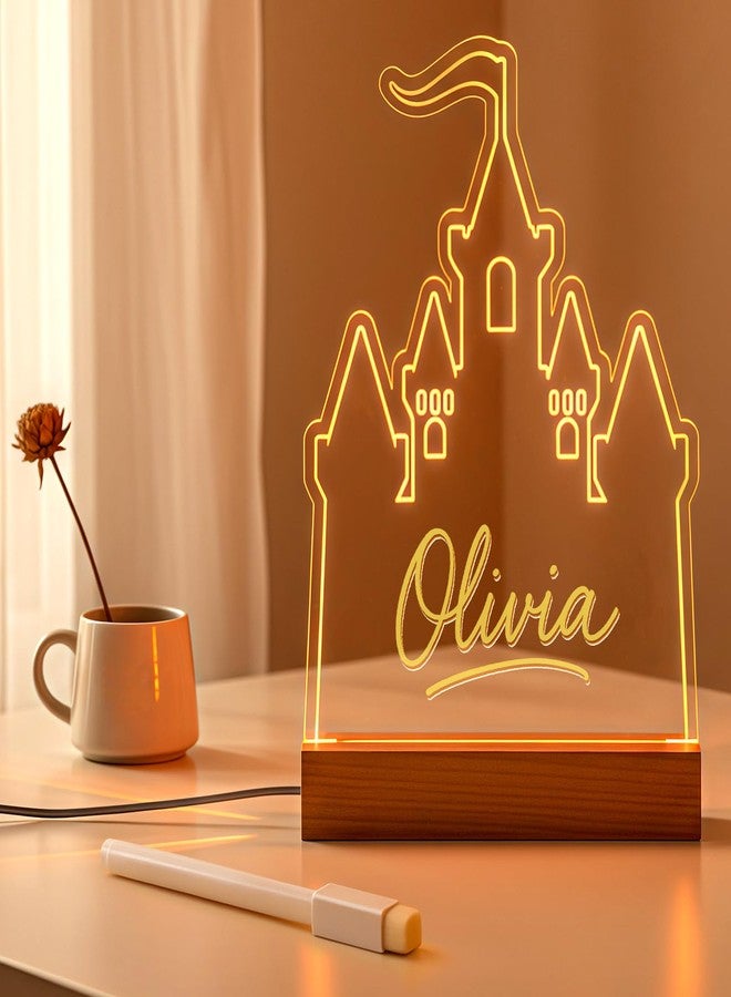 Baquler Princess Castle Night Light Christmas Princess Lamp LED Castle Decoration with Erasable Pen Cloth Lighted Acrylic Table Sign for Girls Christmas Birthday Gift Room Bedroom Office Home Decor - Image 1