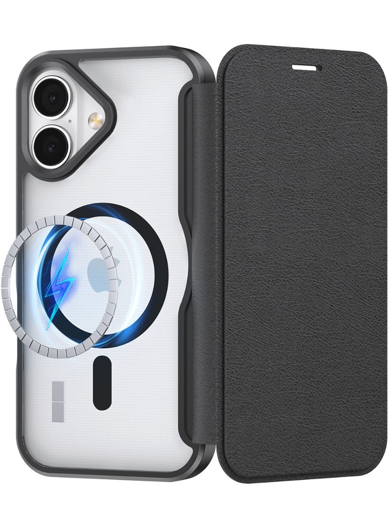 RAPTIC حافظة Air Folio لجهاز iPhone 17 متوافقة مع MagSafe محفظة فوليو [3 فتحات بطاقات] غلاف جلد بوليمري إغلاق مغناطيسي ظهر شفاف [تم اختبار السقوط من ارتفاع 2 م] - أسود - Image 1