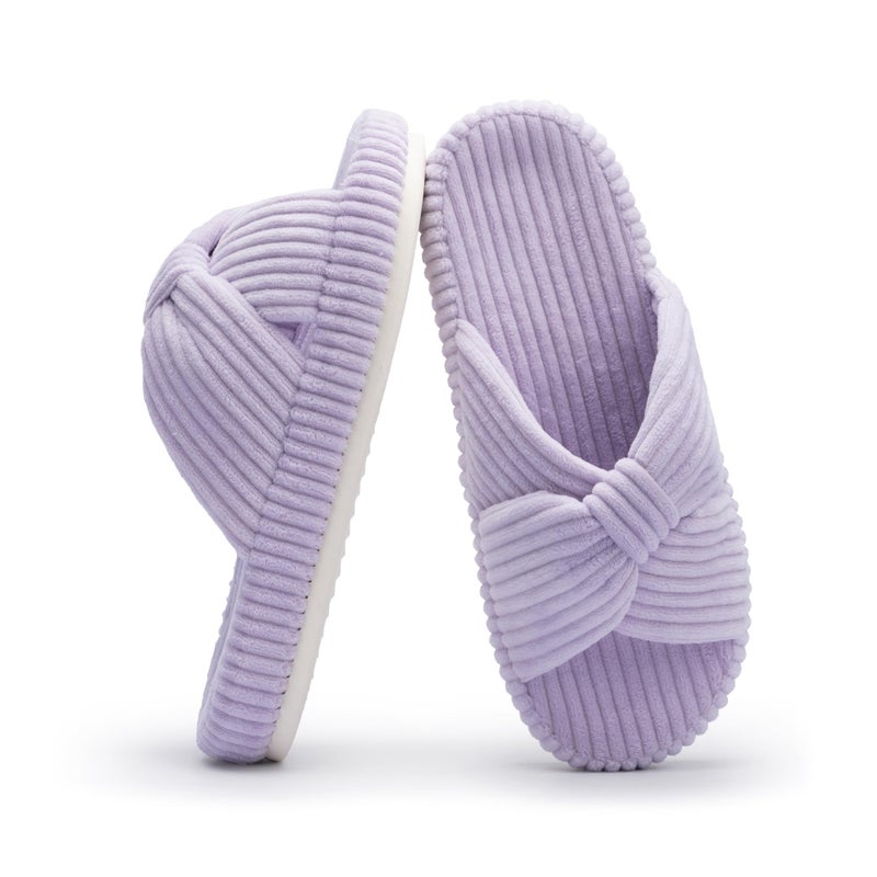 Chantomoo Slippers for Women Memory Foam House Bedroom Corduroy Bow Crossbands Slipper Shoes Comfy Trendy Gift Slippers Light Purple Size 9 10 8.5 - Image 1