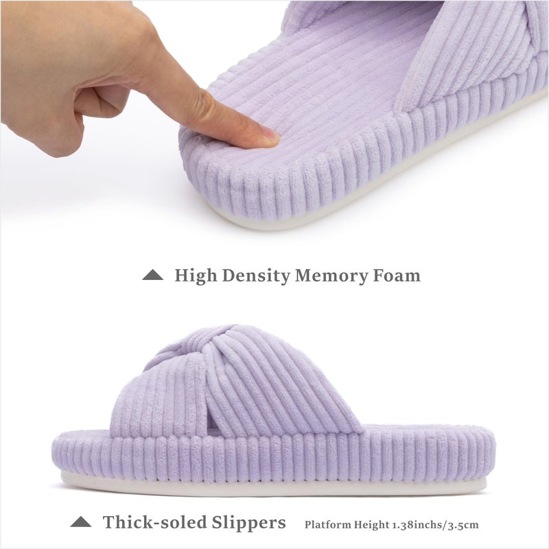 Chantomoo Slippers for Women Memory Foam House Bedroom Corduroy Bow Crossbands Slipper Shoes Comfy Trendy Gift Slippers Light Purple Size 9 10 8.5 - Image 3