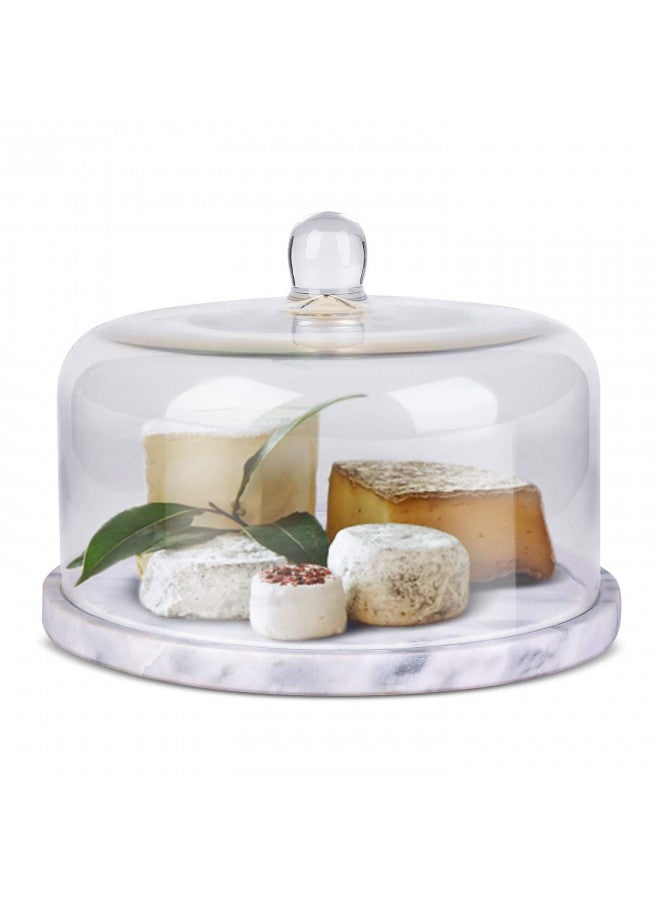 Flexzion Marble Cake Stand with Lid Round Glass Cover Glass Dome Cake Saver Cheese Holder Serving Platter Stone Cake Stand Cutting Board Slab Set for Kitchen Dining Bakery Pastries Display, 11 Inches - Image 1
