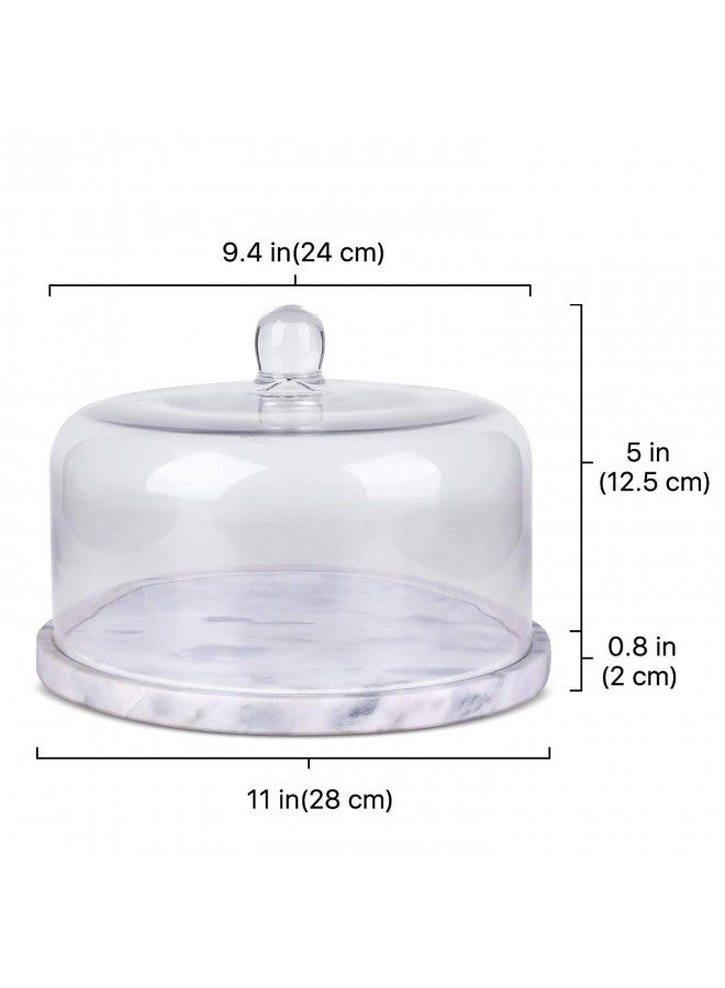 Flexzion Marble Cake Stand with Lid Round Glass Cover Glass Dome Cake Saver Cheese Holder Serving Platter Stone Cake Stand Cutting Board Slab Set for Kitchen Dining Bakery Pastries Display, 11 Inches - Image 4