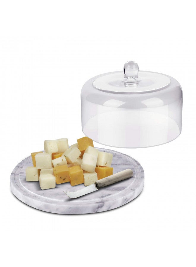 Flexzion Marble Cake Stand with Lid Round Glass Cover Glass Dome Cake Saver Cheese Holder Serving Platter Stone Cake Stand Cutting Board Slab Set for Kitchen Dining Bakery Pastries Display, 11 Inches - Image 3