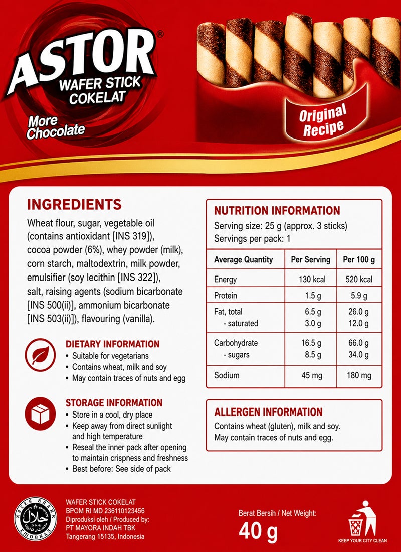 Astor Chocolate Filled Wafer Rolls Sticks - Image 3