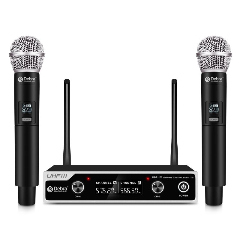 D Debra Wireless Microphone System UHF UBR-102 with Cordless Handheld Lavalier Headset Mics, 260ft Range, Suitable for Church, Lectures, Karaoke, Weddings, DJ, and Bars(2 Handheld) - Image 1