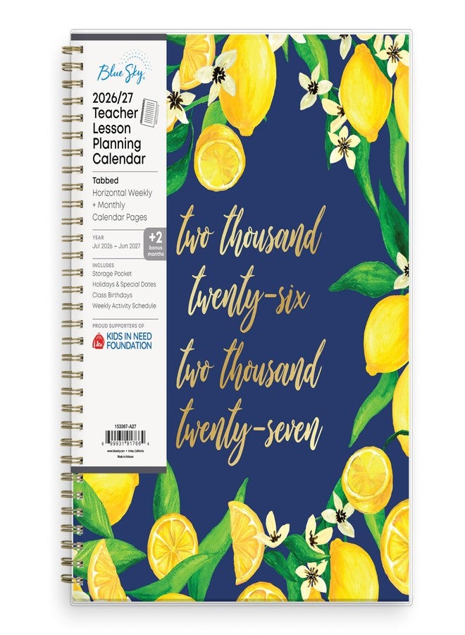 Blue Sky 2026-2027 Weekly and Monthly Academic Year Teacher Lesson Planner Calendar, July 2026 - June 2027, 8.5" x 11", Flexible Cover, Wirebound, Laminated Tabs, Storage Pocket, Fresh Lemons - Image 1