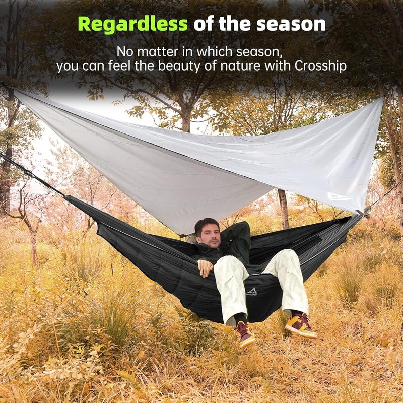 CROSSHIP Camping Hammock with Mosquito Net and Rain Fly Tarp - 2 Person Hammock Tent, Portable Parachute Nylon Hammock for Outdoor, Hiking, Backpacking, Backyard, Travel (Hold Up to 500lbs) - Black - Image 4