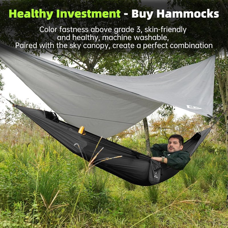 CROSSHIP Camping Hammock with Mosquito Net and Rain Fly Tarp - 2 Person Hammock Tent, Portable Parachute Nylon Hammock for Outdoor, Hiking, Backpacking, Backyard, Travel (Hold Up to 500lbs) - Black - Image 2