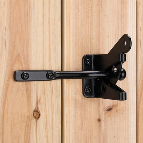 SANKINS Self Locking Gate Latch Automatic Gravity Lever for Wood Fence Gate, Door Latches, Steel, Black - Image 1