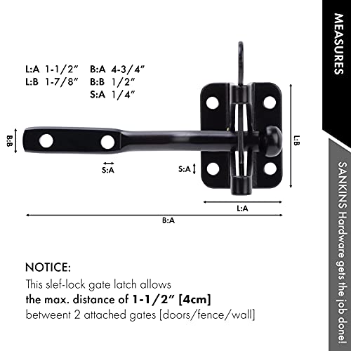 SANKINS Self Locking Gate Latch Automatic Gravity Lever for Wood Fence Gate, Door Latches, Steel, Black - Image 5