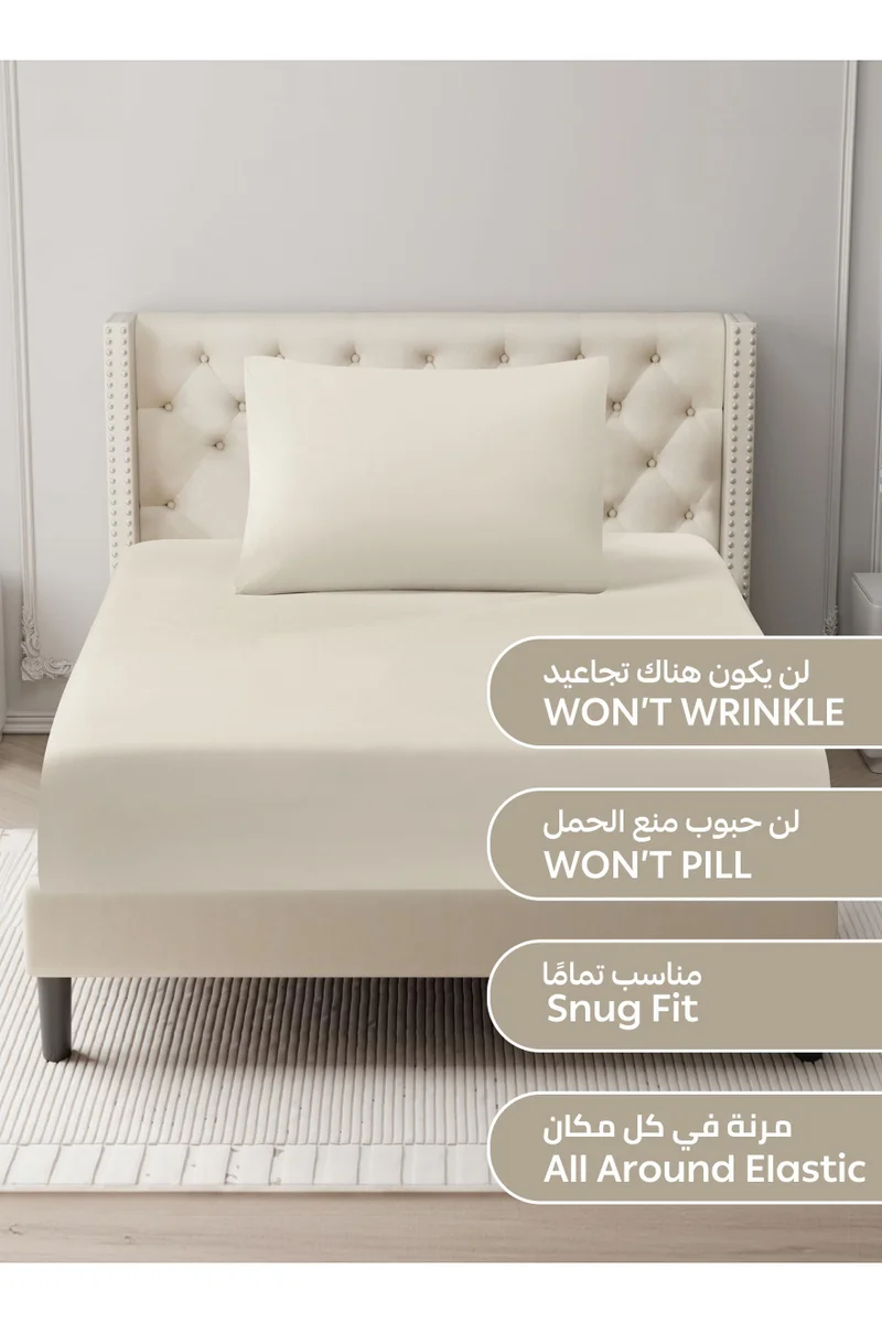 دوناتيلا Bedding Fitted Sheet - Fits 120x200 Cm For Single Bed - 2 Pcs (1 Fitted Sheet and 1 Pillowcases) - 35 Cm Deep Pocket - Solid Bed Sheet