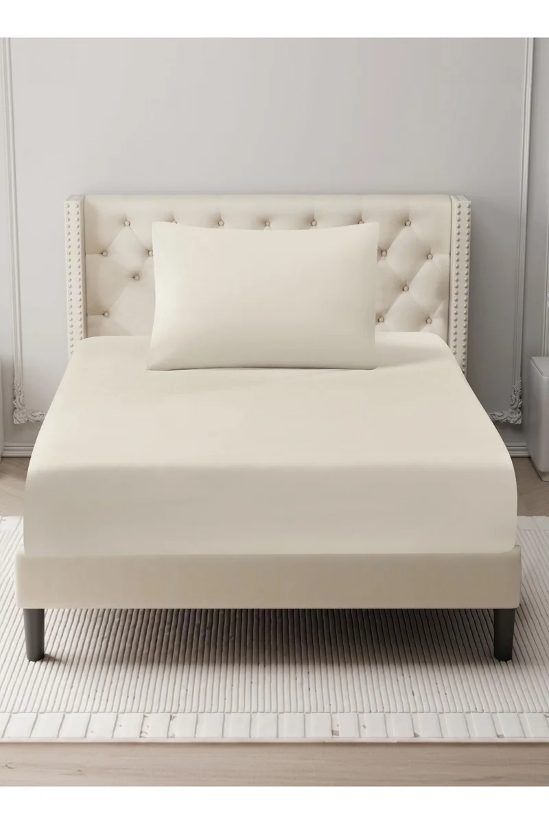 دوناتيلا Bedding Fitted Sheet - Fits 120x200 Cm For Single Bed - 2 Pcs (1 Fitted Sheet and 1 Pillowcases) - 35 Cm Deep Pocket - Solid Bed Sheet
