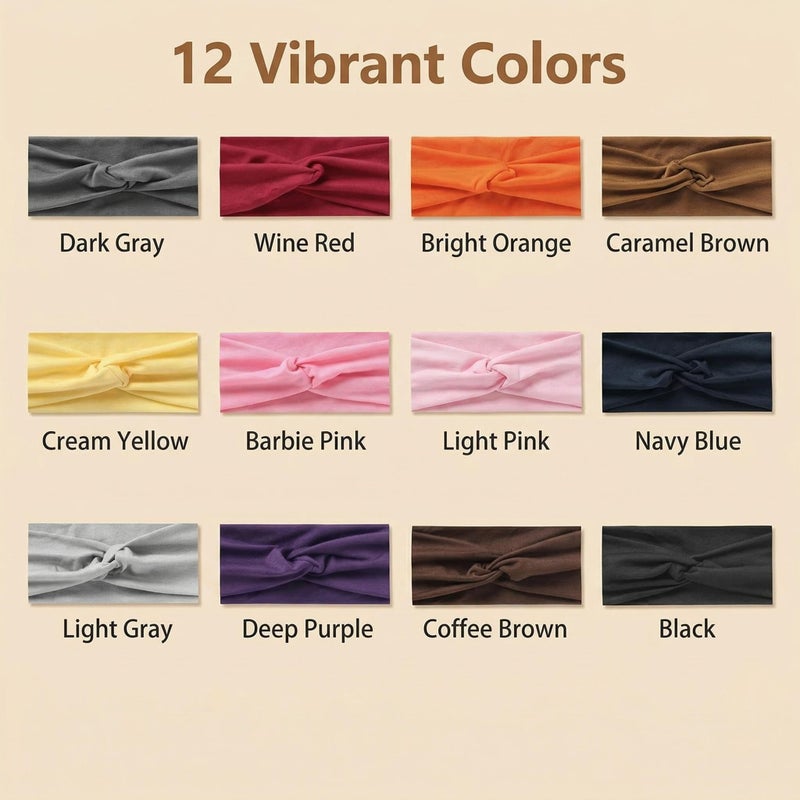 Luuao 12-Pack Stretchy Headbands for Women, Absorbent Sport Headbands with Soft Twist Knot Design, Non-Slip Yoga Workout Headbands for Daily Use, Sweat-Wicking Comfortable Hair Bands(12 Color2) - Image 4