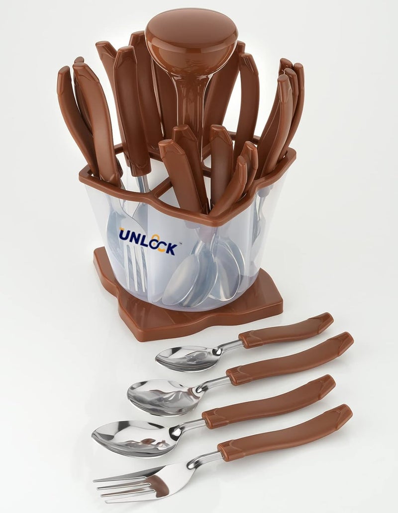 UNLOCK Unlock New Revolving Cutlery Set For Dining Table With Stand Brown