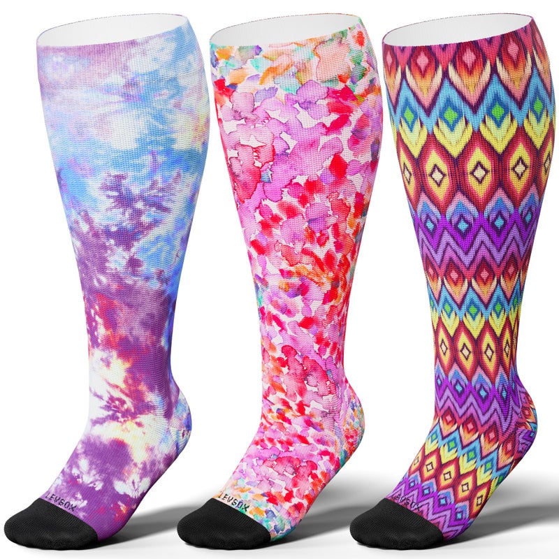 LEVSOX Wide Calf Compression Socks for Women Men Plus Size 15-20 mmHg Extra Large Knee High Support Sock for Nurses Pregnant Travel - Image 1