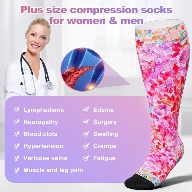 LEVSOX Wide Calf Compression Socks for Women Men Plus Size 15-20 mmHg Extra Large Knee High Support Sock for Nurses Pregnant Travel - Image 2