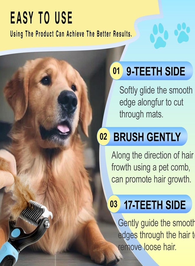 AKEISHE Pet Grooming Rake for Dogs & Cats - Double-Sided Deshedding and Dematting Tool, Gently Remove 95% of Loose Undercoat & Mats for Long-Haired Pets, Painless Fur Brush for Shedding Control (M) - Image 2