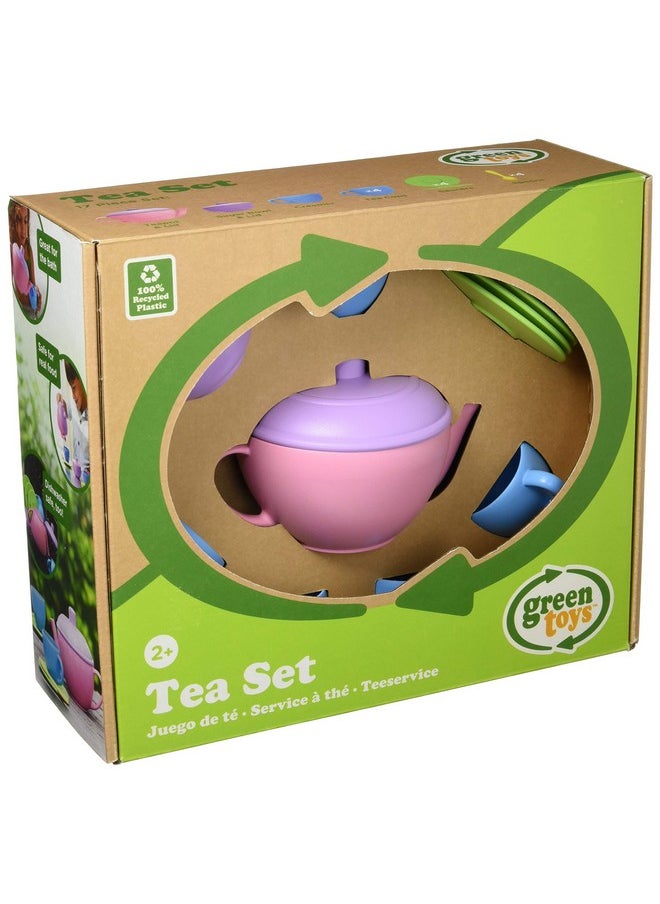 Green Toys Tea Set, Pink 4C - 17 Piece Pretend Play, Motor Skills, Language & Communication Kids Role Play Toy. No Bpa, Phthalates, Pvc. Dishwasher Safe, Recycled Plastic, Made In Usa.  - Image 1