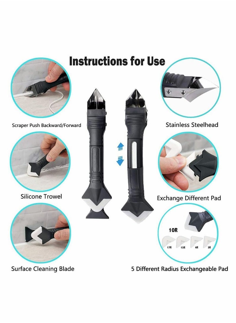 Excefore - Caulking Tools, 3 In 1 Caulking Finishing Tool Kit Silicone Sealant Caulk Grout Remover Scraper and Caulk Nozzle Applicator for Kitchen, Bathroom, Window and Sink Joint - Image 1