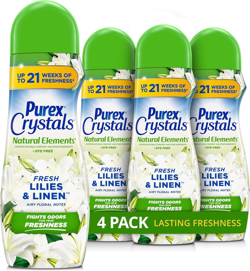Purex Crystals In-Wash Fragrance and Scent Booster, Fresh Lilies & Linen, 21 Ounce, Pack of 4 - Image 1