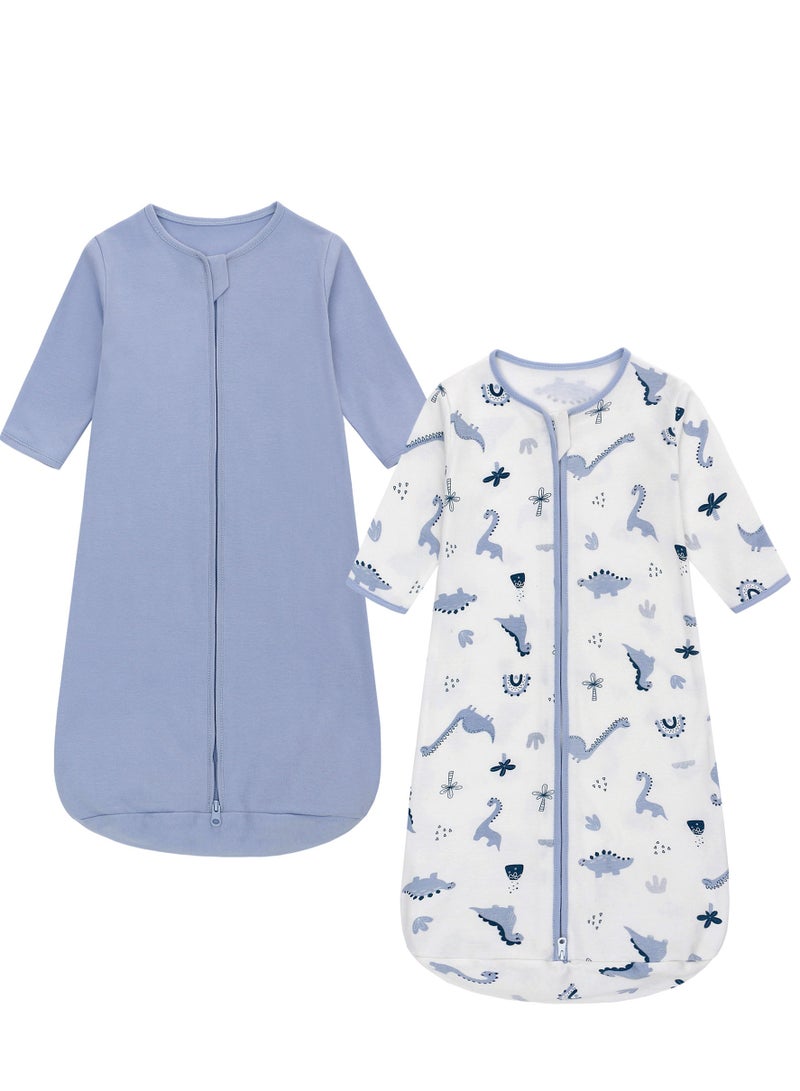 Miracle Baby 2Pcs 100% Cotton Long sleeves Baby Sleeping Bag, Double Zipper Baby Wearable Blankets  0.5TOG - Image 1