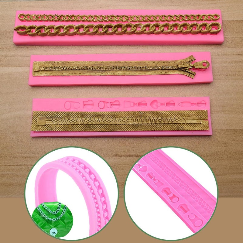 KuuGuu KuuGuu 2 PACK Zipper Chain Silicone Mold Realistic Chain Cake Fondant Mold Purse Bag Cake Decorating Mould for DIY Cake Border Decoration  Cupcake Topper  Jewelry  Polymer Clay  Crafting Projects  - Image 5