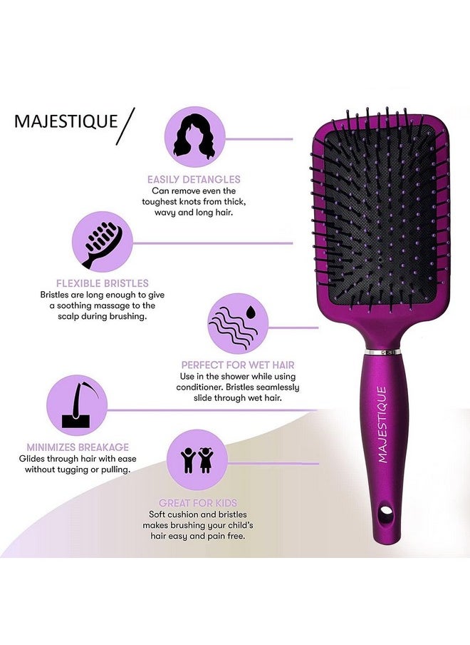 MAJESTIQUE Majestique Vented Hair Brush With Paddle Hair Brush Premium Purple Series - Refresh and Extend Flat Hair Brush. Paddle Detangler for All Hair Types for Women. Men. Girls -(Pack of 2)  - Image 3