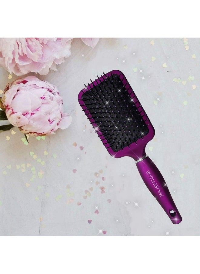 MAJESTIQUE Majestique Vented Hair Brush With Paddle Hair Brush Premium Purple Series - Refresh and Extend Flat Hair Brush. Paddle Detangler for All Hair Types for Women. Men. Girls -(Pack of 2)  - Image 5