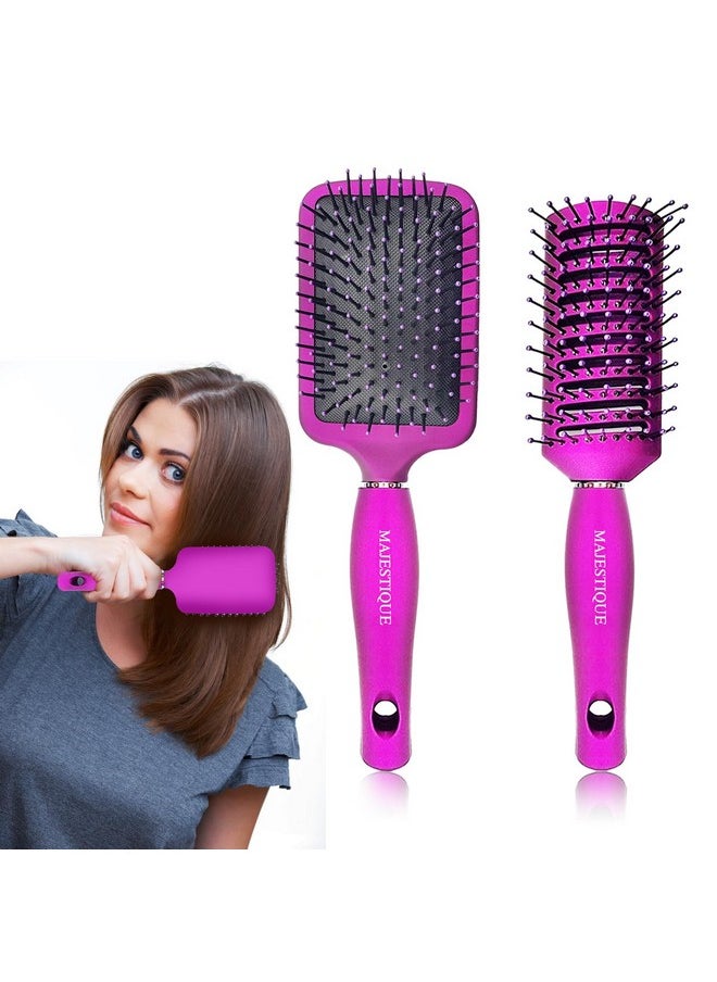 MAJESTIQUE Majestique Vented Hair Brush With Paddle Hair Brush Premium Purple Series - Refresh and Extend Flat Hair Brush. Paddle Detangler for All Hair Types for Women. Men. Girls -(Pack of 2)  - Image 1