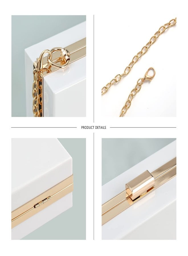 WJCD Women Clear Purse Acrylic Box Clutch Handbag, Small Transparent Crossbody Evening Bag Stadium Approved Gold Chain Strap, White - Image 3