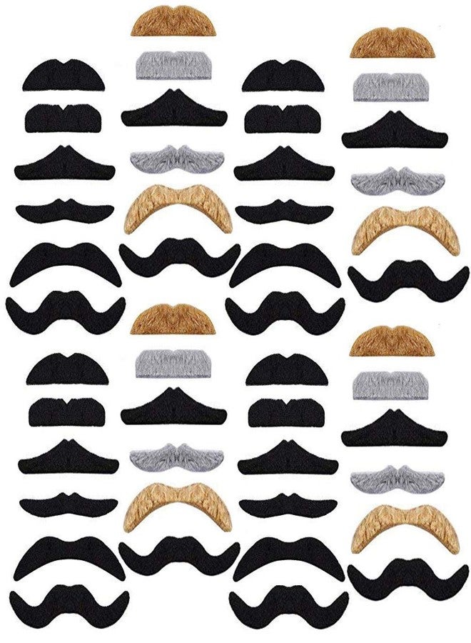 Haawooky 48 PCS Novelty Fake Mustaches,Self Adhesive Mustache for Masquerade Party and Performance,Halloween(Black and Multicolor) - Image 1
