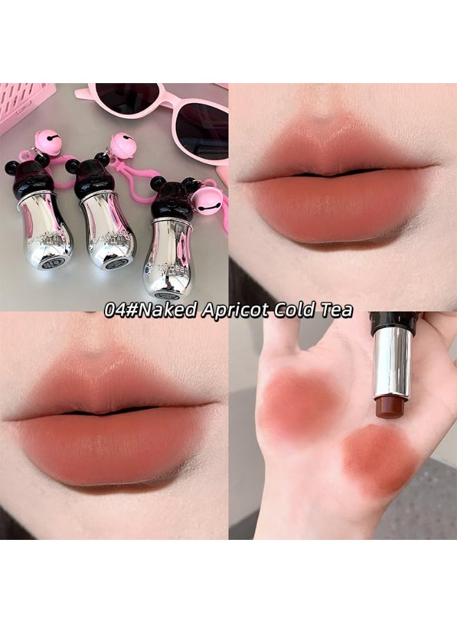 Gege Bear Cute Mist Crayon Lipstick | Soft-Fog Matte Finish | Collectible Bear-Head Cap with Pink Keychain Charm | Shades Including Light Pink, Nude & Brown | Moisturizing Lip with Lip Care Formula | Long-Lasting Lipstick for Women & Girls (04# Naked Apricot, 3.5g) - Image 3