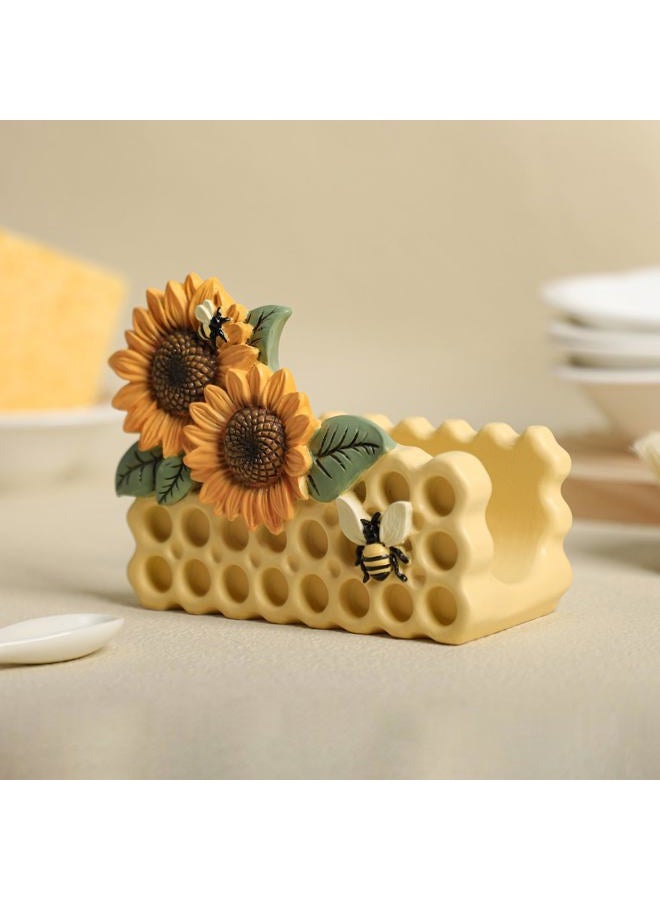 Bicuzat Resin Sunflower Bee and Honeycomb Sponge Holder for Kitchen Sink, Compact Sink Caddy Organizer, Dish Sponge Holder - Image 4