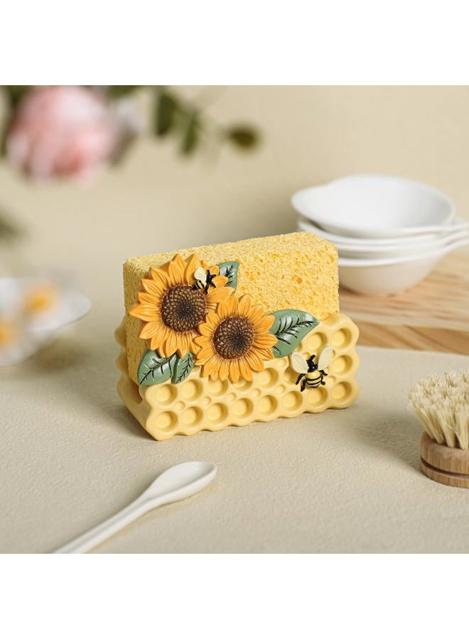 Bicuzat Resin Sunflower Bee and Honeycomb Sponge Holder for Kitchen Sink, Compact Sink Caddy Organizer, Dish Sponge Holder - Image 3