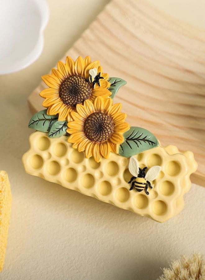 Bicuzat Resin Sunflower Bee and Honeycomb Sponge Holder for Kitchen Sink, Compact Sink Caddy Organizer, Dish Sponge Holder - Image 5
