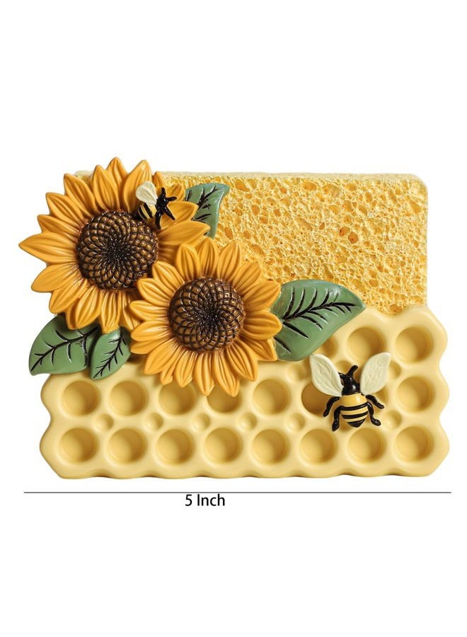 Bicuzat Resin Sunflower Bee and Honeycomb Sponge Holder for Kitchen Sink, Compact Sink Caddy Organizer, Dish Sponge Holder - Image 2