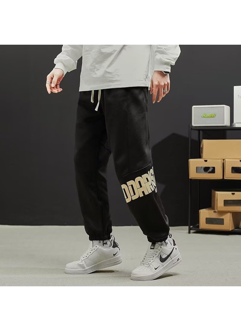 Generic - Loose Cuffed Casual Pants For Men Autumn Winter Fashionable Korean Brand Youth Sports Sweatpants Straight Leg Mid Waist Black (regular) - Image 1