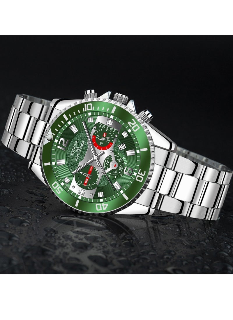 NOTIONR Men's Stainless Steel ,Big Face  Easy to Read Analog Quartz Watch, Luxury Waterproof Date  Arabic Numerals Dial,Single Rotating Bezel  - Image 2