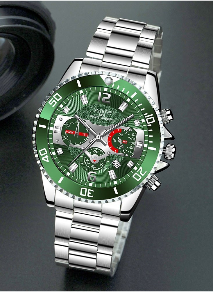 NOTIONR Men's Stainless Steel ,Big Face  Easy to Read Analog Quartz Watch, Luxury Waterproof Date  Arabic Numerals Dial,Single Rotating Bezel  - Image 3