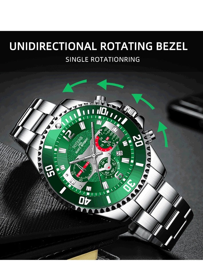 NOTIONR Men's Stainless Steel ,Big Face  Easy to Read Analog Quartz Watch, Luxury Waterproof Date  Arabic Numerals Dial,Single Rotating Bezel  - Image 4