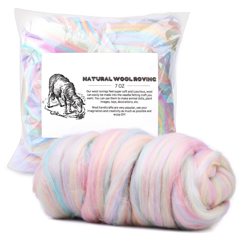 Yizzvb Wool Roving 7.02oz Colored Natural Needle Felting Wool Bulk for Spinning, Arm Knitting Blanket, Wet Felting, handcrafts, Yarn Roving for DIY Craft Materials - Image 1