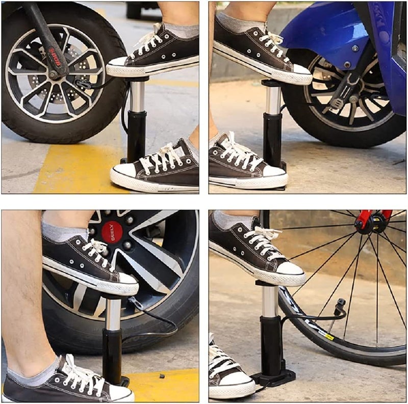 QUPET Mini Portable Bike, Bicycle Tire Hand Foot Activated Floor Pump(Black) with Presta Schrader Dunlop Valves Extra Valve and Gas Needle - Image 5