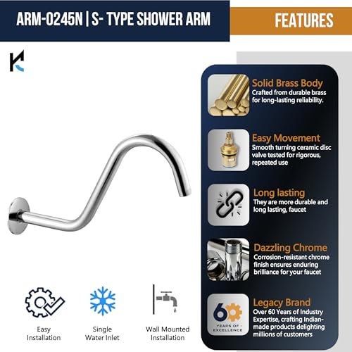 KAMAL Stylish Shower Arm S-Type (Brass) Shower Head - Image 3
