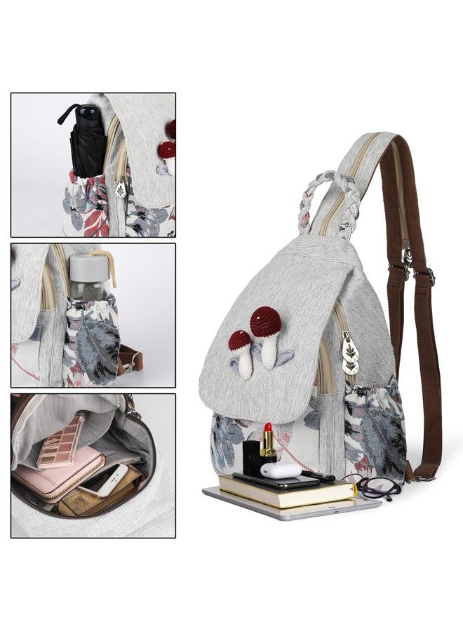 Auluda Girl's Convertible Sling Bag, Hand Craft Artisan Backpack, Beautiful Canvas Premium Casual Day Pack for Women (Mushroom) - Image 3
