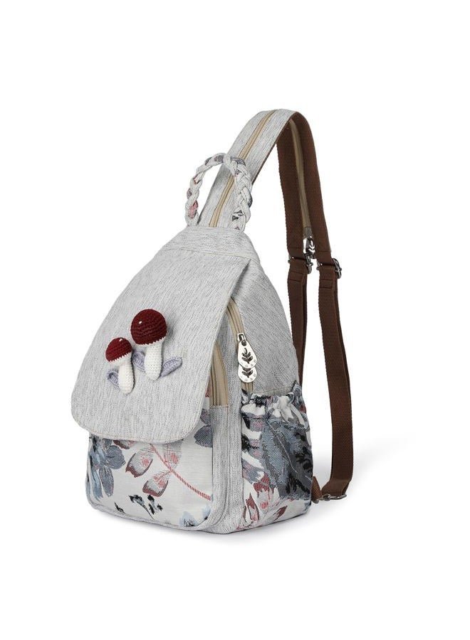 Auluda Girl's Convertible Sling Bag, Hand Craft Artisan Backpack, Beautiful Canvas Premium Casual Day Pack for Women (Mushroom) - Image 1