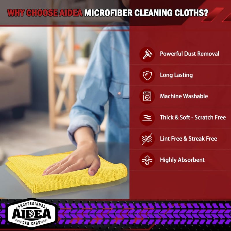 AIDEA Microfiber Cleaning Cloth, 20PK, Microfiber Towels for Cars, Premium All Purpose Car Cloths, Dusting Cloth Cleaning Rags, Absorbent Towels for SUVs, House, Kitchen, Window, 12"Ã—12", Yellow - Image 3